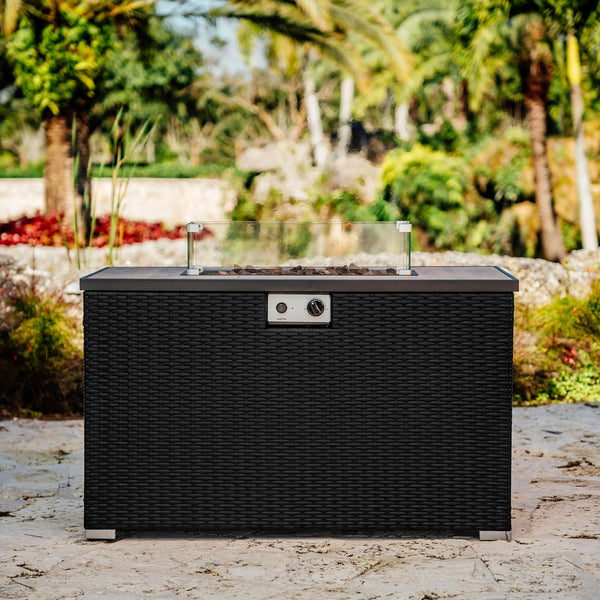 Propane Fire Pit Table Built for Backyard Gatherings, 50,000 BTU, 43 Inch, Tempered Glass Surface, Lava Rocks