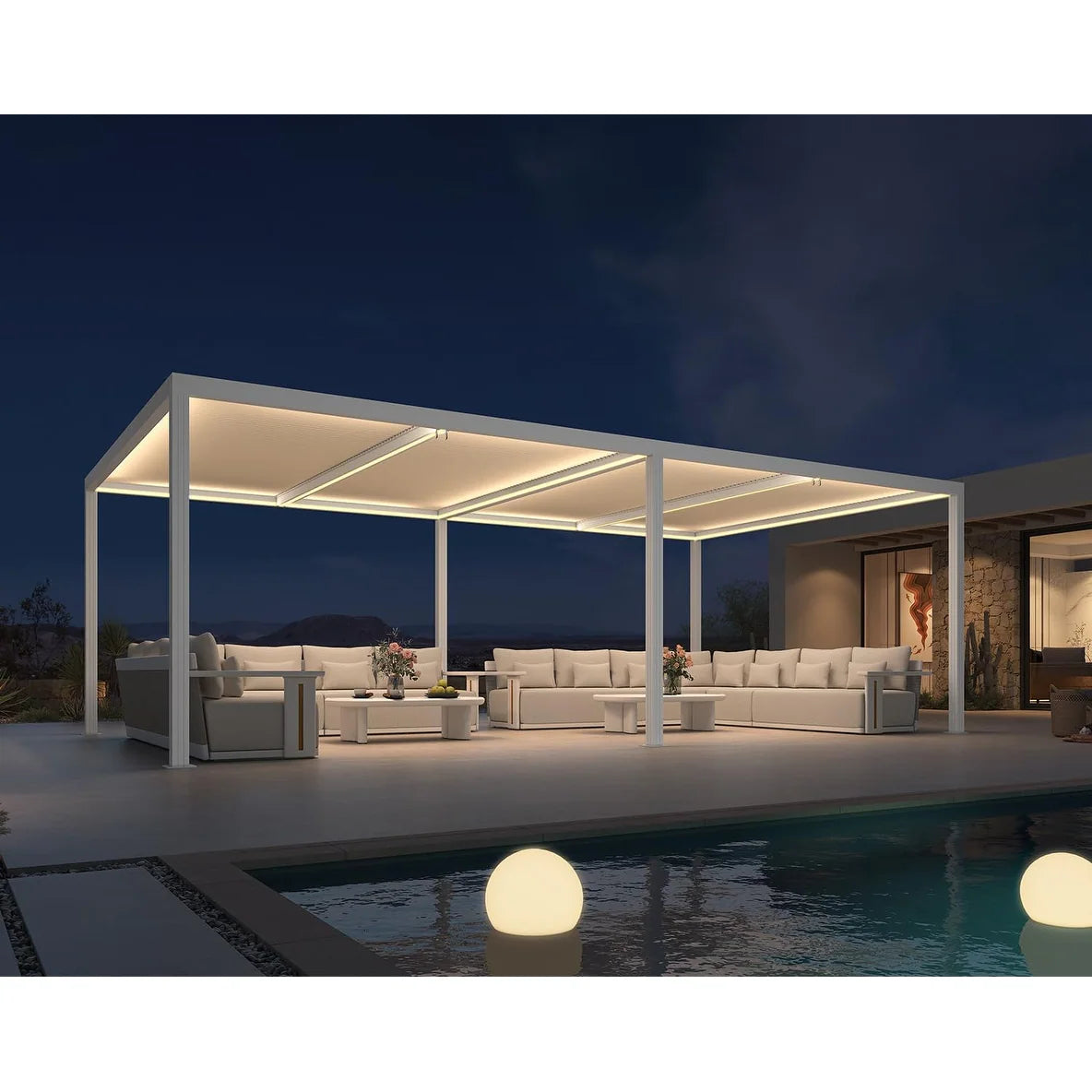 Louvered Pergola Modern White Pergola with Adjustable Roof for Deck Backyard Garden