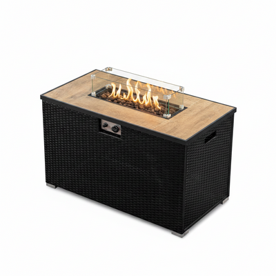 Propane Fire Pit Table Built for Backyard Gatherings, 50,000 BTU, 43 Inch, Tempered Glass Surface, Lava Rocks
