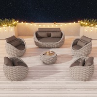 Aluminum Patio Furniture Set Built for All-Weather Use, 6-Piece Sectional, Water Repellent Cushions, Olefin Rope